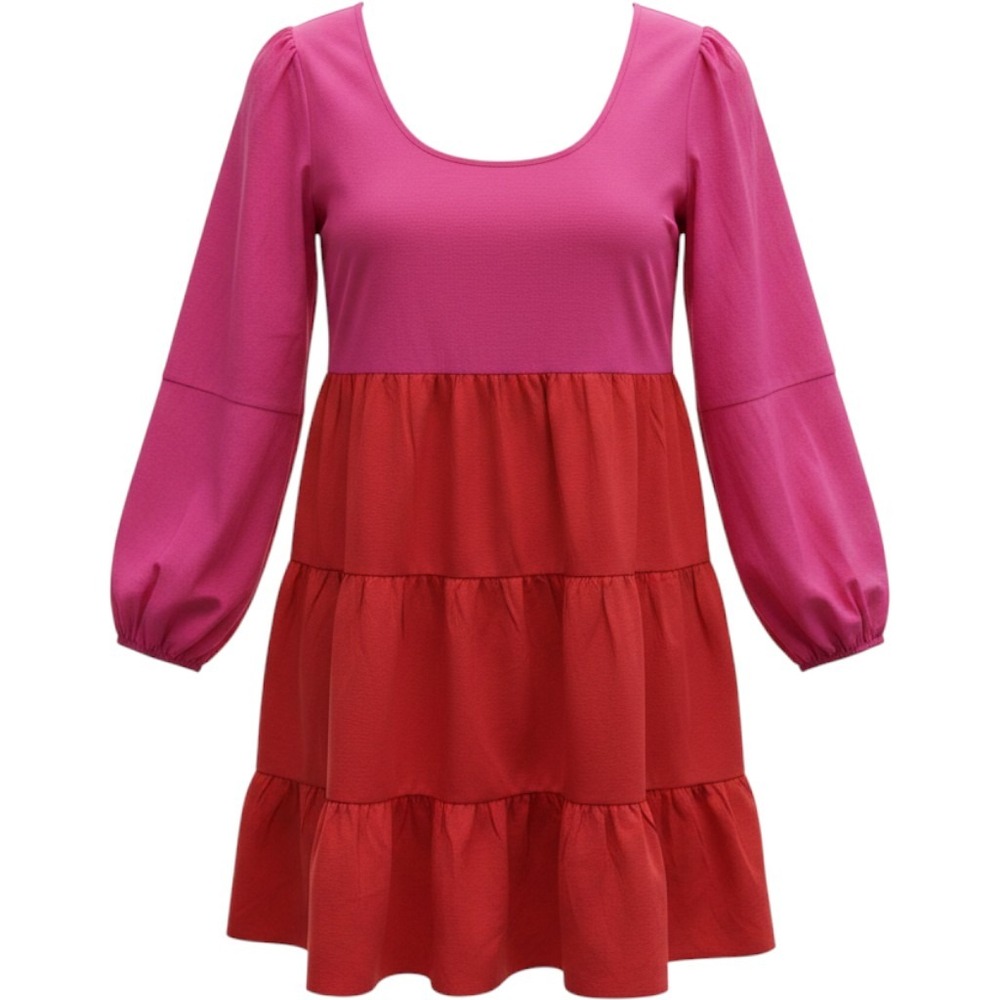 Sugarlips Tiered Mini Dress Womens Medium Pink Red Excellent Colorblock Cotton